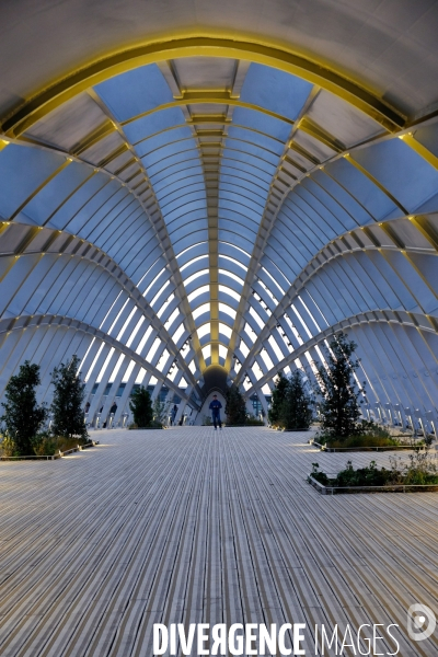 La gare Saint denis Pleyel et la passerelle de franchissement ferroviaire