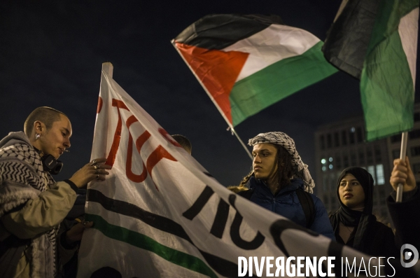 Demonstration during football match france-israel in paris, france.
