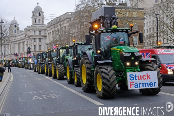 Manifestation des agriculteurs en tracteurs devant le 10 Downing street et le ministère des finances