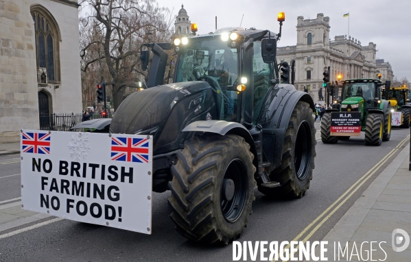 Manifestation des agriculteurs en tracteurs devant le 10 Downing street et le ministère des finances