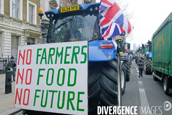 Manifestation des agriculteurs en tracteurs devant le 10 Downing street et le ministère des finances