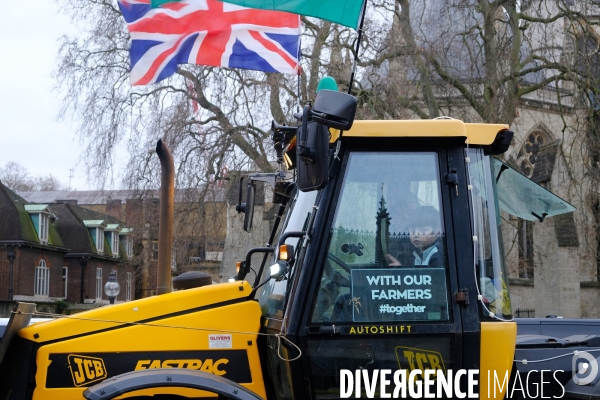 Manifestation des agriculteurs en tracteurs devant le 10 Downing street et le ministère des finances