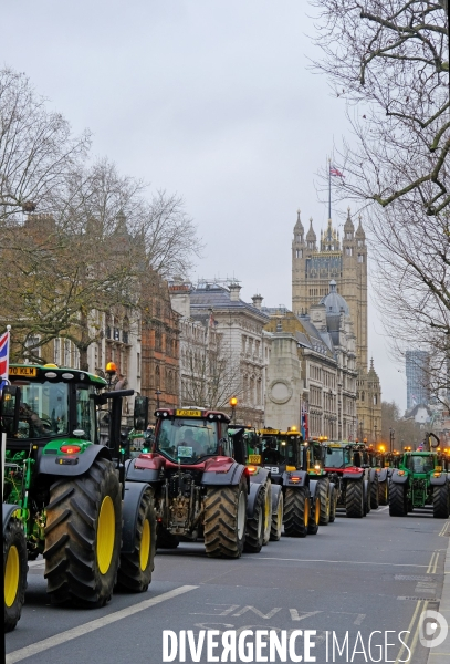 Manifestation des agriculteurs en tracteurs devant le 10 Downing street et le ministère des finances