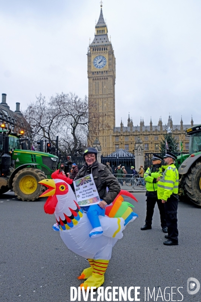 Manifestation des agriculteurs en tracteurs devant le 10 Downing street et le ministère des finances