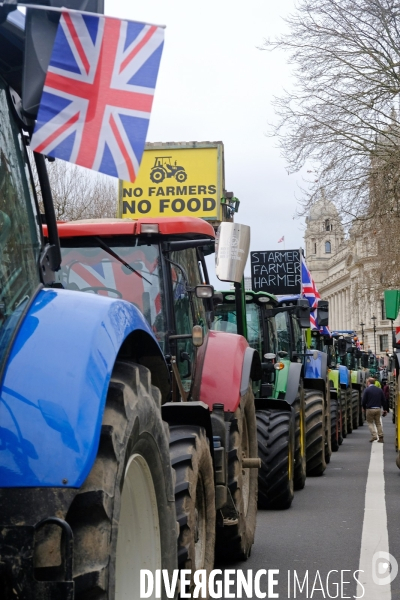 Manifestation des agriculteurs en tracteurs devant le 10 Downing street et le ministère des finances