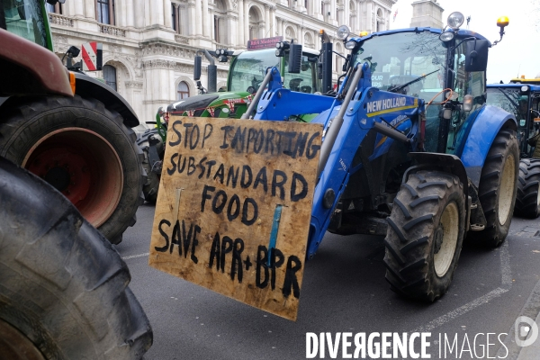 Manifestation des agriculteurs en tracteurs devant le 10 Downing street et le ministère des finances