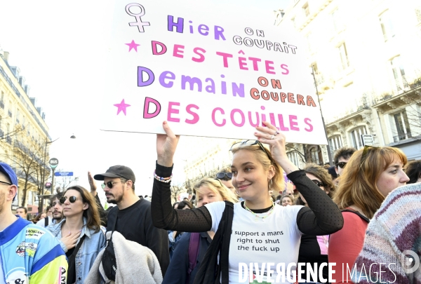 Manifestation pour La Journée internationale des droits des femmes, le 8 Mars 2025. International women sday in Paris.