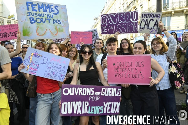 Manifestation pour La Journée internationale des droits des femmes, le 8 Mars 2025. International women sday in Paris.