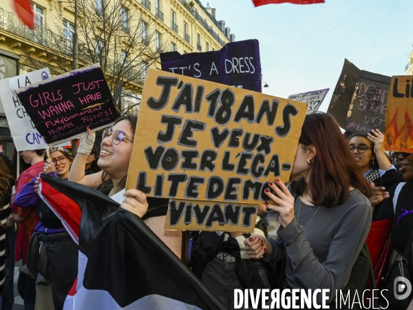 Manifestation pour La Journée internationale des droits des femmes, le 8 Mars 2025. International women sday in Paris.