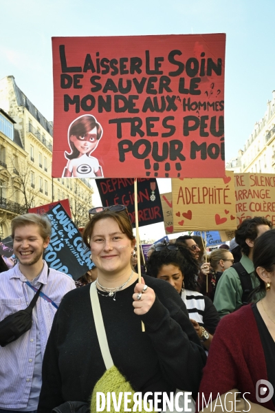 Manifestation pour La Journée internationale des droits des femmes, le 8 Mars 2025. International women sday in Paris.