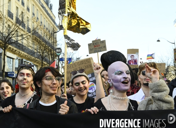 Manifestation pour La Journée internationale des droits des femmes, le 8 Mars 2025. International women sday in Paris.