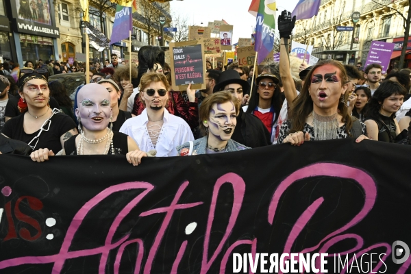 Manifestation pour La Journée internationale des droits des femmes, le 8 Mars 2025. International women sday in Paris.