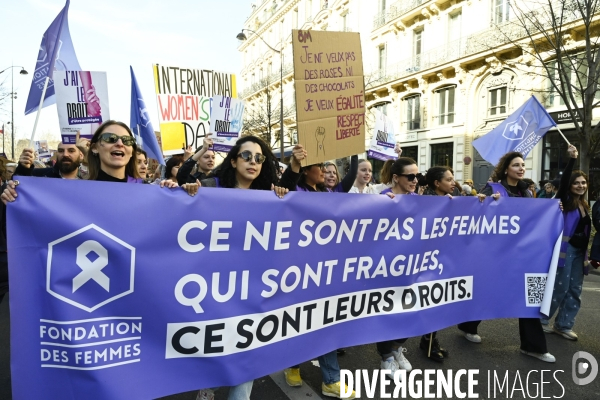 Manifestation pour La Journée internationale des droits des femmes, le 8 Mars 2025. International women sday in Paris.