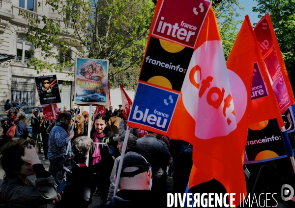 Greve et manifestation des salariés de france télévisions et radio france 
