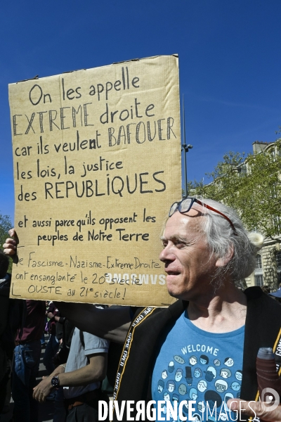 Rassemblement contre l extreme droite. Place de la République, Paris. Demonstration against the far right movements.