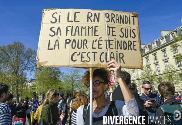 Rassemblement contre l extreme droite. Place de la République, Paris. Demonstration against the far right movements.
