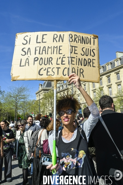Rassemblement contre l extreme droite. Place de la République, Paris. Demonstration against the far right movements.