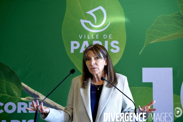 Anne Hidalgo conference presse  des 10 ans de l Accord de Paris