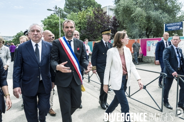 Visite de Francois Bayrou  a la Mosson, quartier populaire de Montpellier, le 06.06.2025