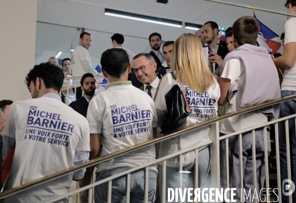 Dernier meeting de michel barnier avant le premier tour de la législative anticipée  