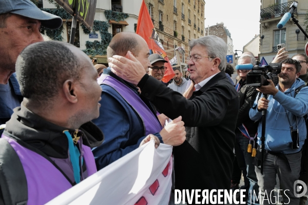 Jean Luc Melechon à la manifestation de l intersyndicale