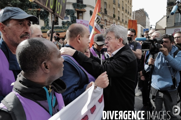 Jean Luc Melechon à la manifestation de l intersyndicale