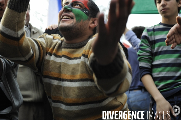 Manifestation de libyens en soutien aux leurs au pays.