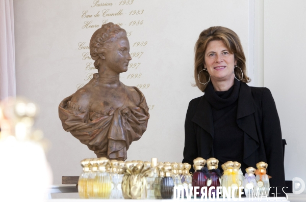 Brigitte Taittinger,  PDG des parfums Annick Goutal dans la boutique Annick Goutal, place Saint-Sulpice à Paris