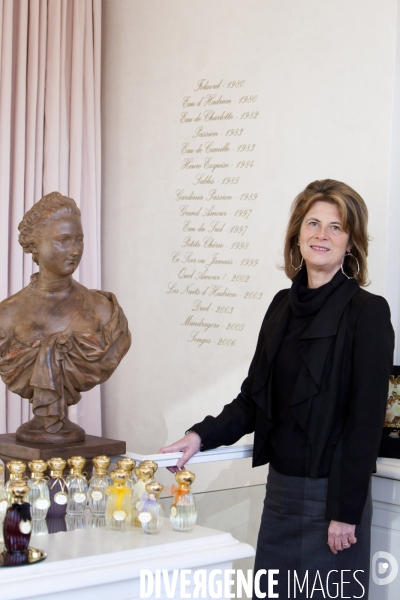 Brigitte Taittinger,  PDG des parfums Annick Goutal dans la boutique Annick Goutal, place Saint-Sulpice à Paris