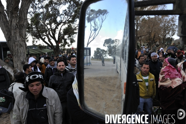 Refugies de libye au poste frontiere tuniso-libyien