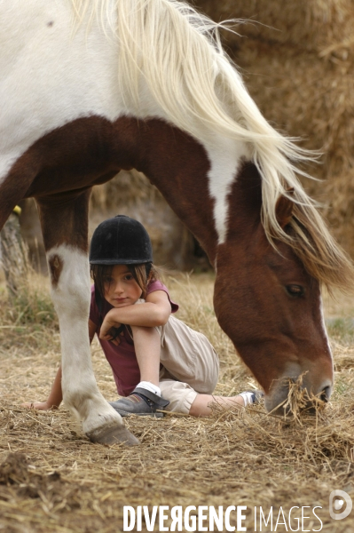 L enfant et les animaux : avec chevaux et poney. Children and animals : with horse and pony.