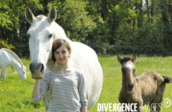 L enfant et les animaux : avec chevaux et poney. Children and animals : with horse and pony.