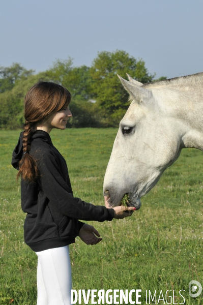 L enfant et les animaux : avec chevaux et poney. Children and animals : with horse and pony.