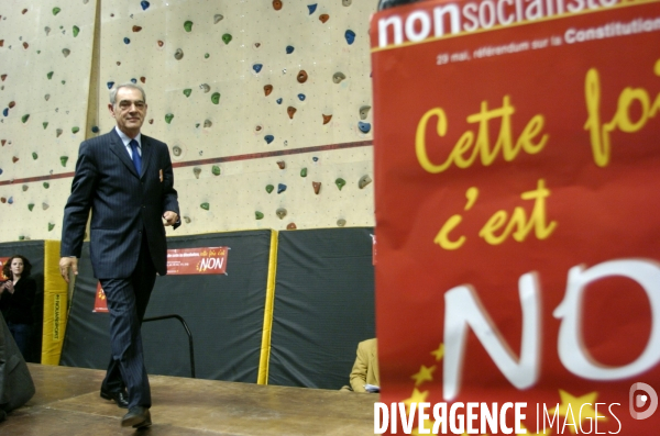Henri Emmanuelli en meeting pour le Non au gymnase Mouchotte