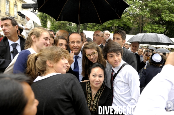 Francois hollande. reception des militaires presents au defile du 14 juillet