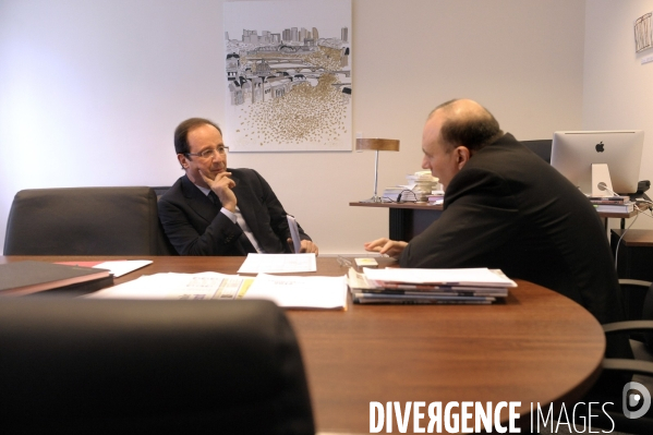 Coulisses de l election. francois hollande a son qg de campagne
