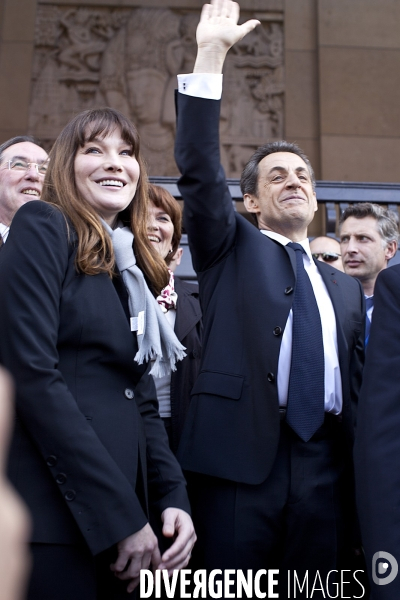 Nicolas sarkozy et carla bruni-sarkozy au rassemblement du 1 er mai, place du trocadéro