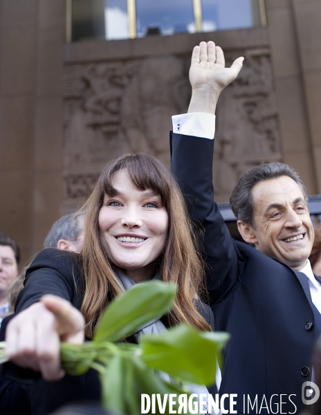 Nicolas sarkozy et carla bruni-sarkozy au rassemblment du 1 er mai, place du trocadéro