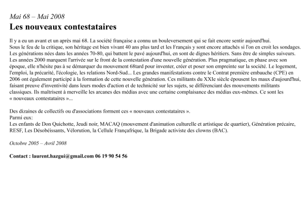 Mai 68 - Mai 2008 : Les nouveaux contestataires