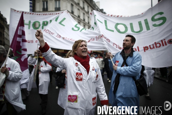 Manifestation du personnel hospitalier contre la reforme de la ministre de la sante.