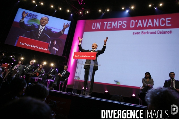 Meeting, au zenith, de bertrand delanoe, candidat pour les municipales a paris.