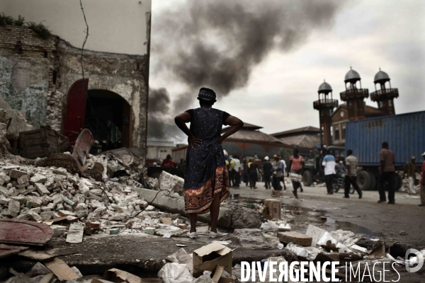 Seisme en haiti. scenes de pillages dans les rues de port-au-prince.