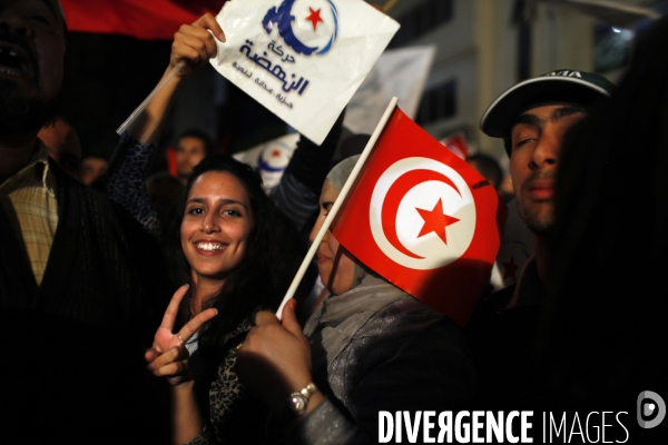 Soiree de victoire du parti islamiste tunisien ennhadha aux elections pour l assemblee constituante.