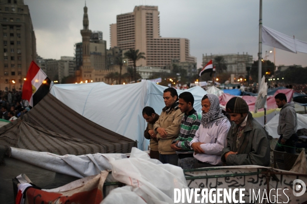 14eme journee d occupation de la place tahrir, au caire, des egyptiens demandant la demission du president moubarak.