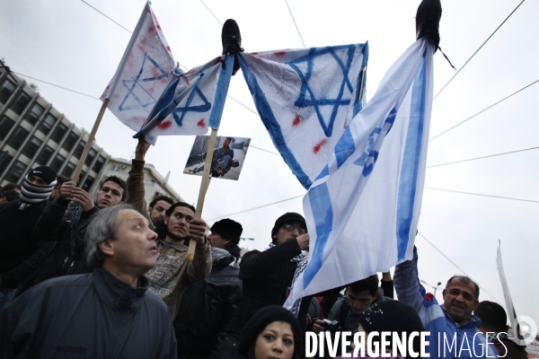 Manifestation a athenes en soutient aux populations palestiniennes, suite a l attaque d israel contre la bande de gaza.