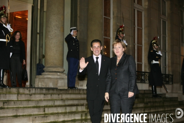 Rencontre entre Nicolas Sarkozy et Angela Merkel a l Elysee.