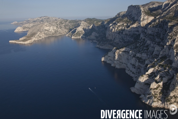 Vue aérienne du Parc National des Calanques, entre Marseille, Cassis et La Ciotat