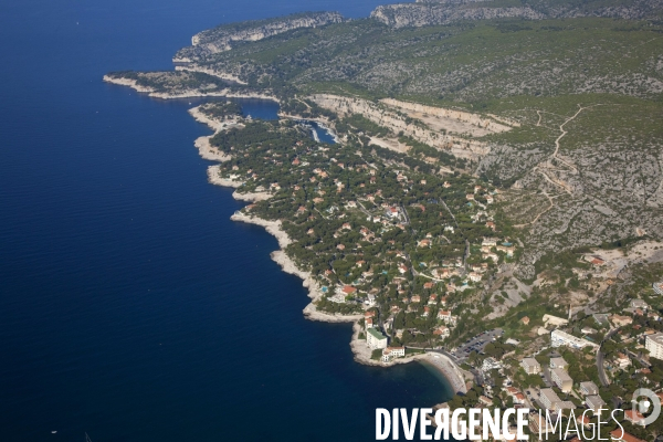Vue aérienne du Parc National des Calanques, entre Marseille, Cassis et La Ciotat