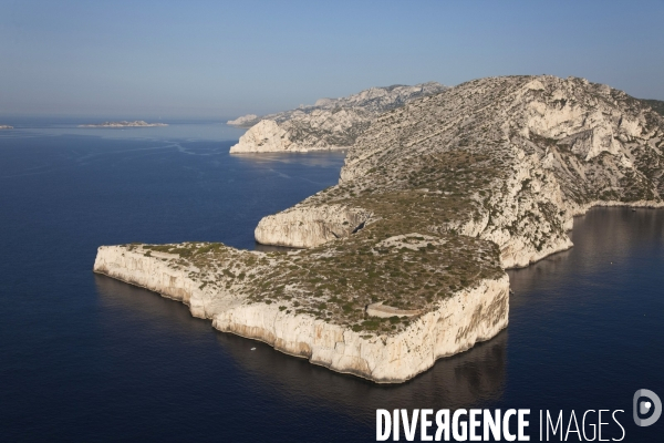 Vue aérienne du Parc National des Calanques, entre Marseille, Cassis et La Ciotat
