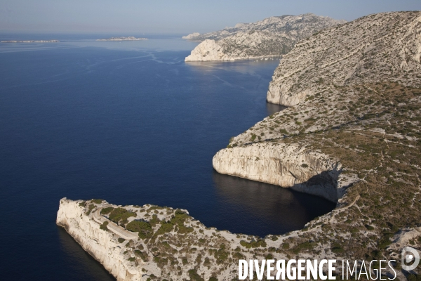 Vue aérienne du Parc National des Calanques, entre Marseille, Cassis et La Ciotat